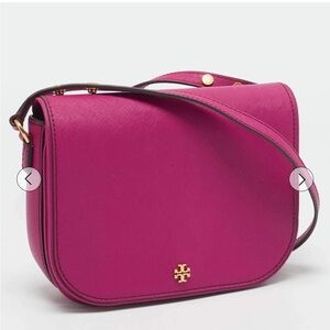 Tory Burch Fuchsia Leather Emerson Saddle Crossbody Bag